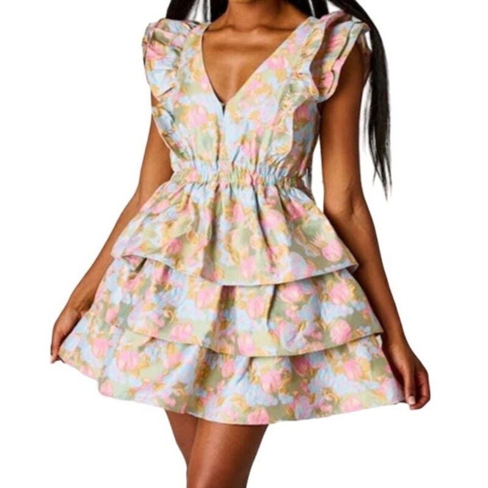 Buddy Love Pastel Floral Tiered Mini Dress